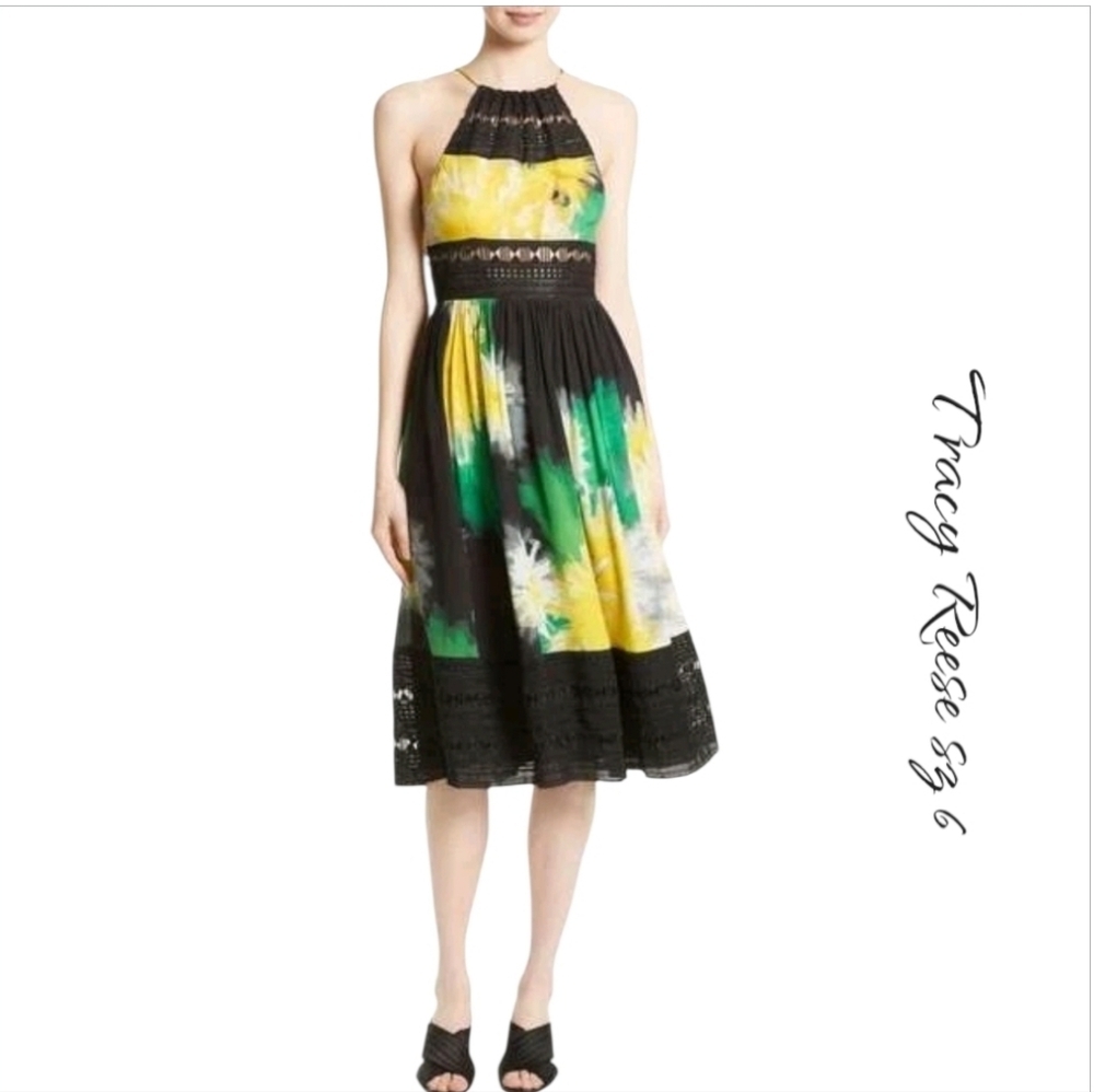 Anthropologie Tracy Reese Floral Summer A- LineMidi Dress Sz 6